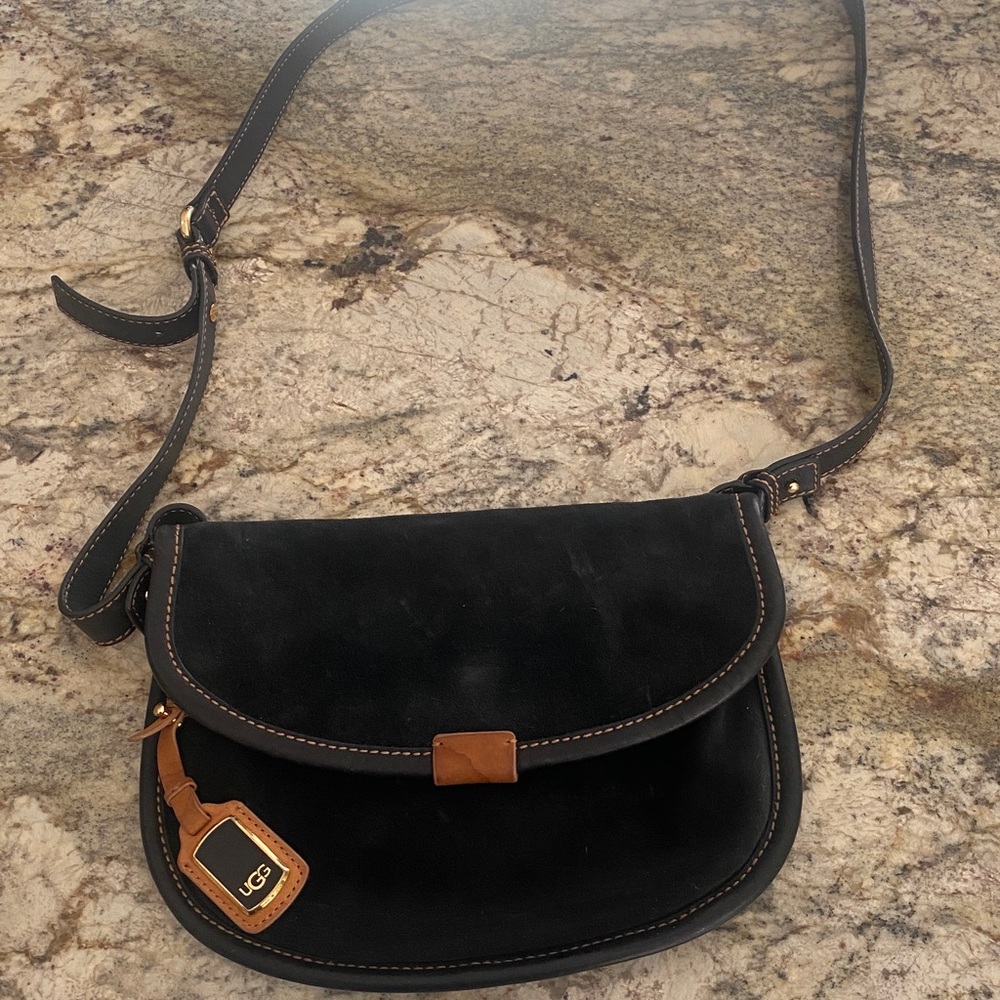 UGG Black and Brown Leather and suede Crossbody Bag